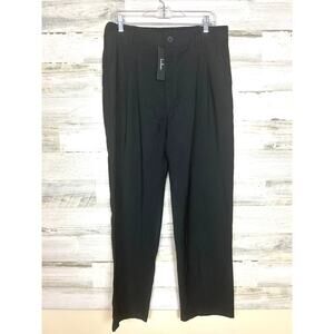 Lulus Womens XL Black Pleated Straight Leg Elastic Back Dress Pants Trousers NEW